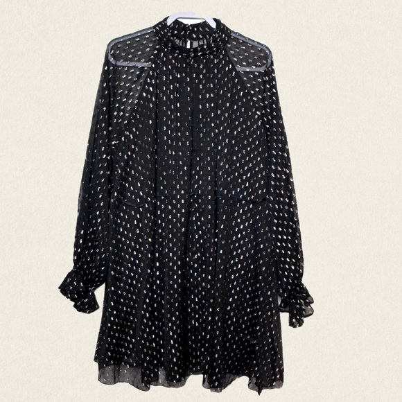 ASOS Maternity High Neck Long Sleeve Black/Gold Metallic Chiffon Mini Dress NWOT - Picture 5 of 15